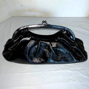 Beverly Feldman Black Patent Leather Clutch Leopard “Too much is not enough”